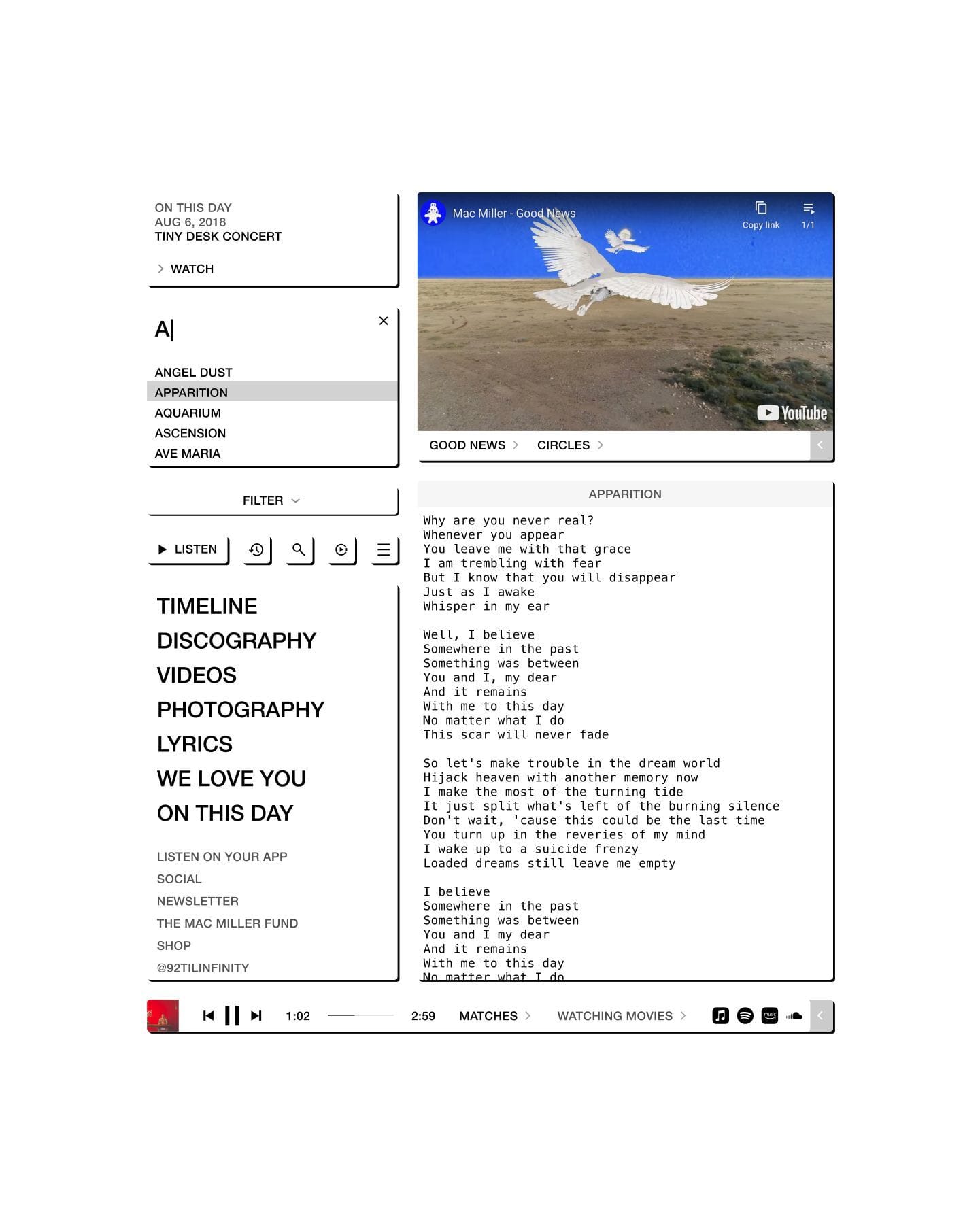 The website's UI system, called "MacMillerOS"
