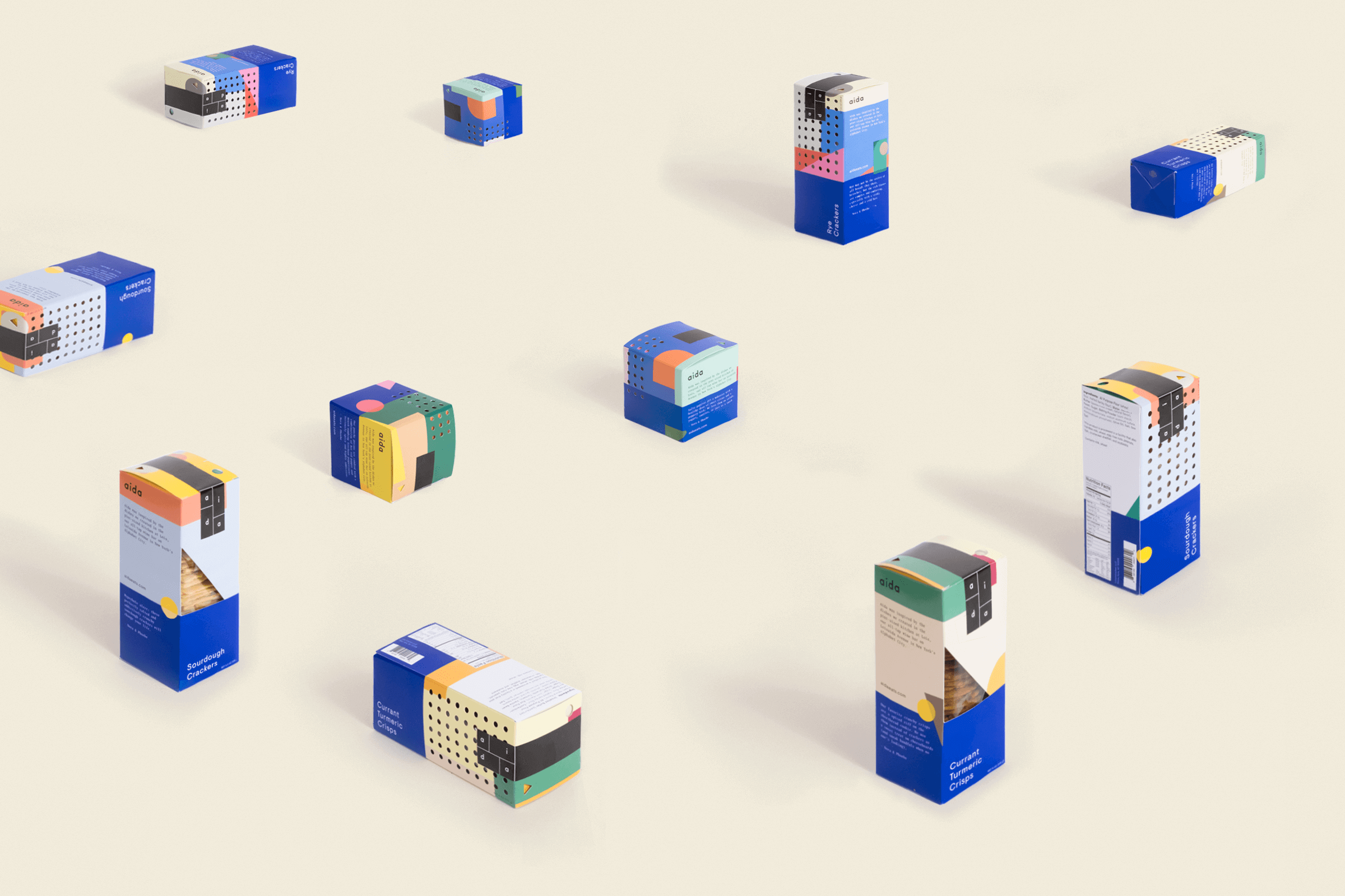 Several product packages spread across