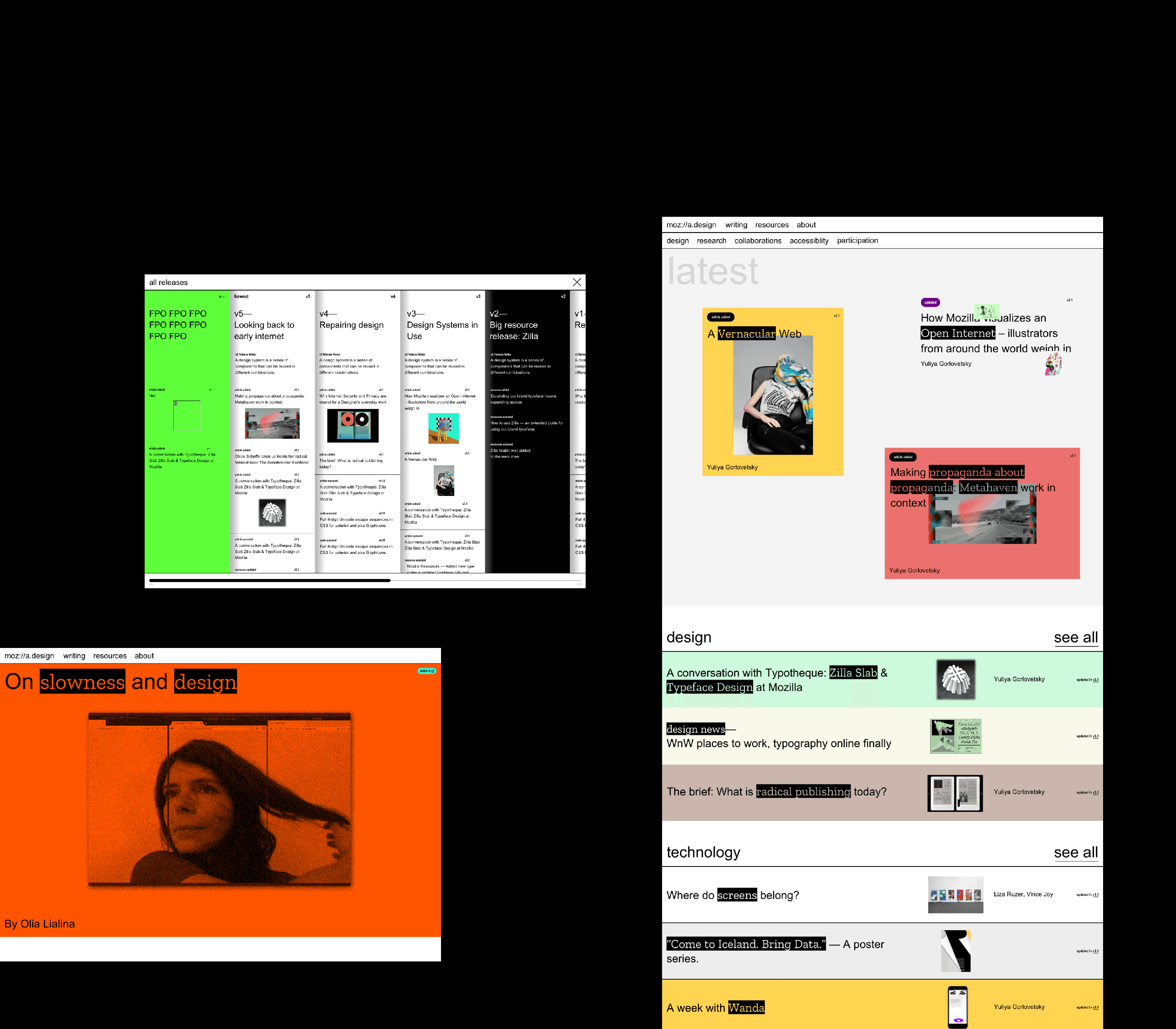 Screens of early explorations in the design process