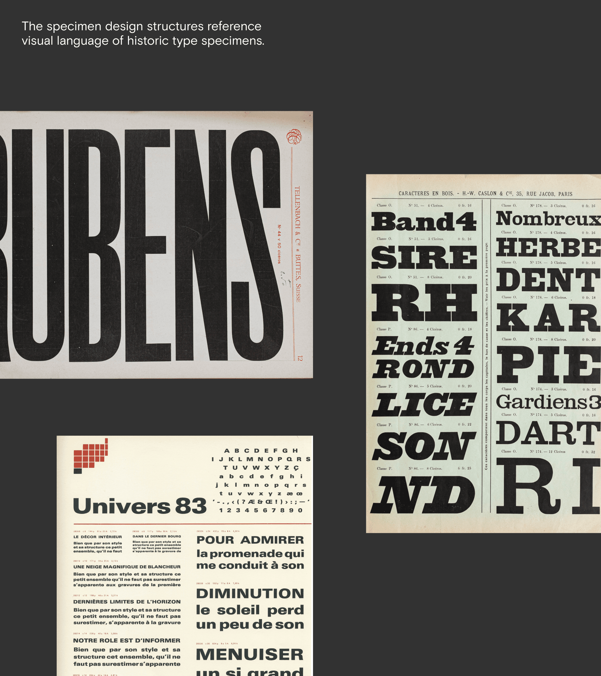 3 examples of historic typographic specimens