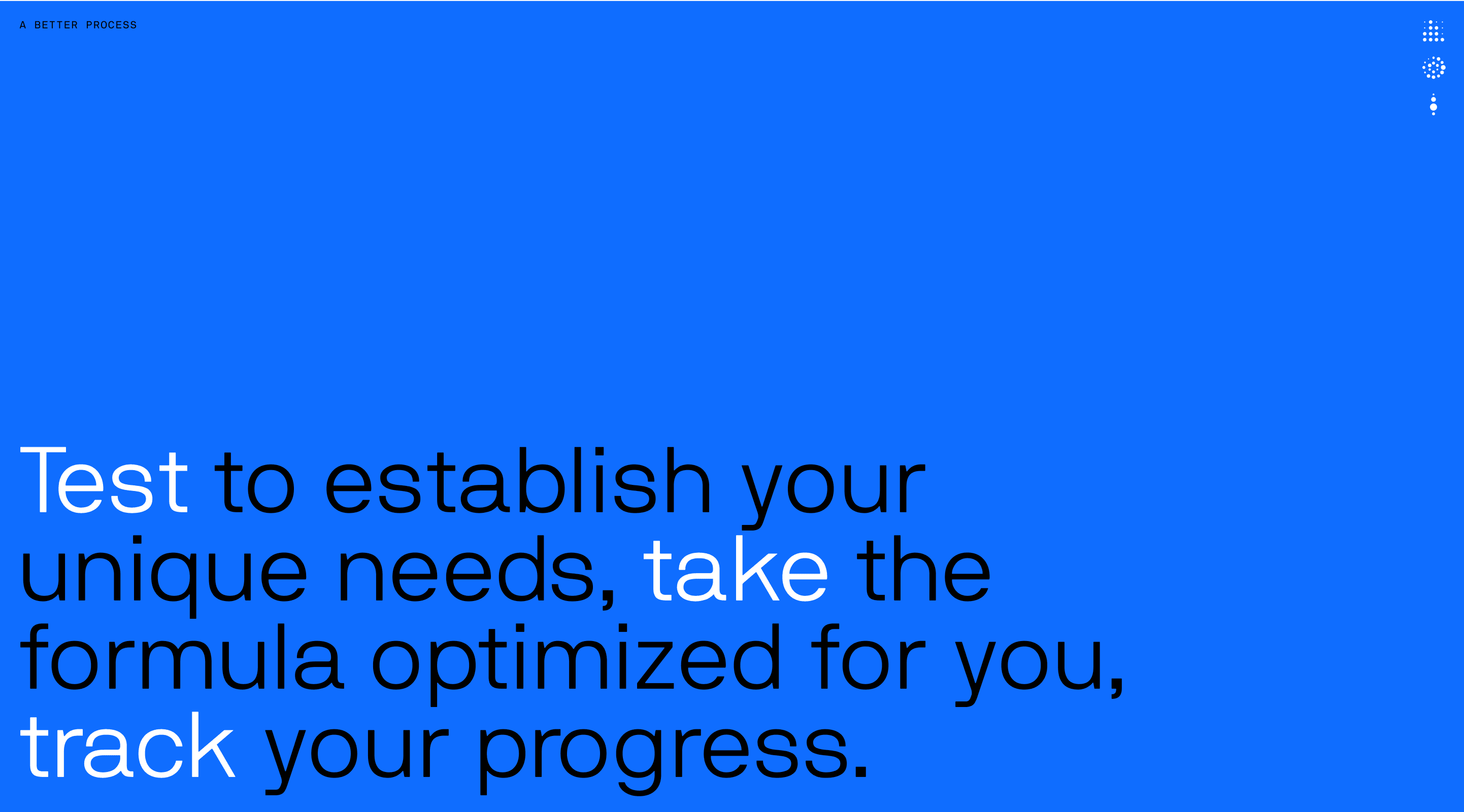 Test to establish your unique needs, take the formula optimized for you, track your progress.