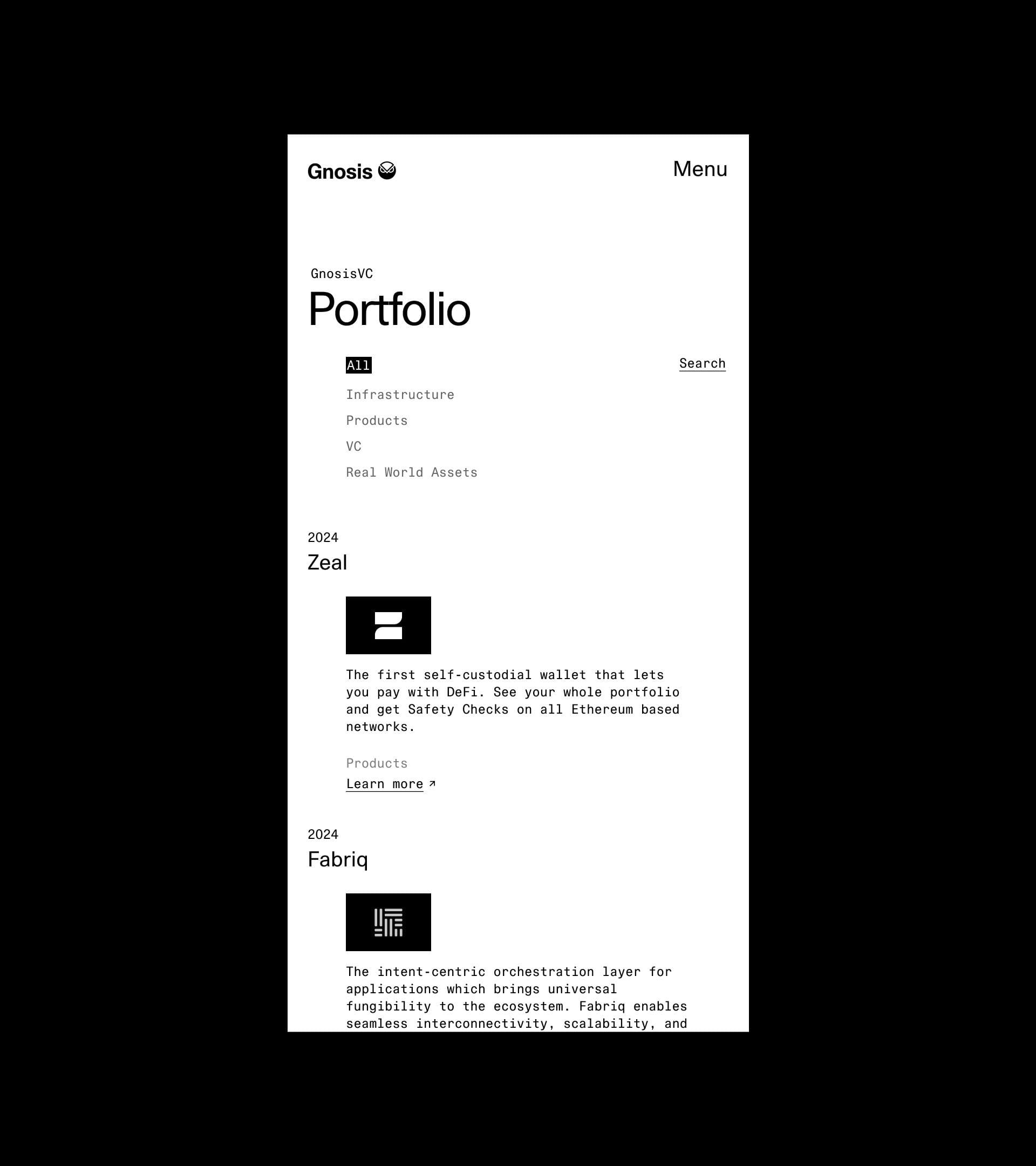 Mobile website screen