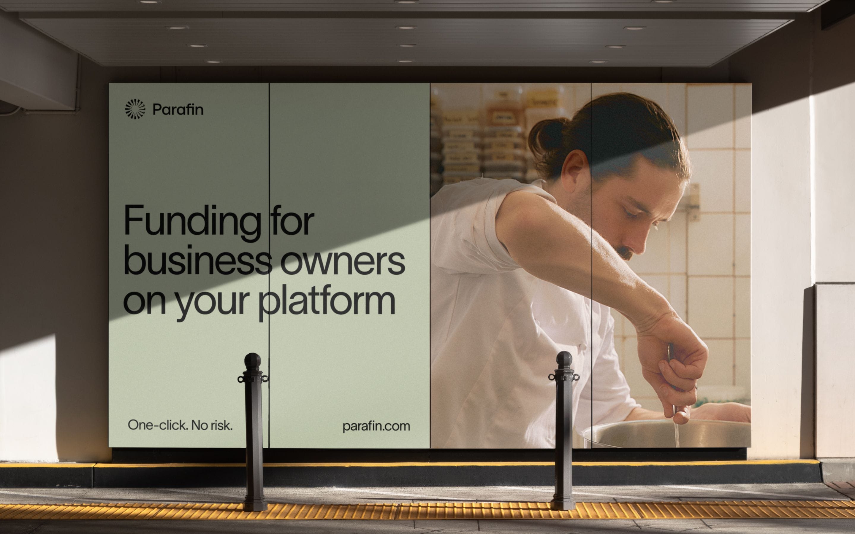 A street-level billboard for Parafin