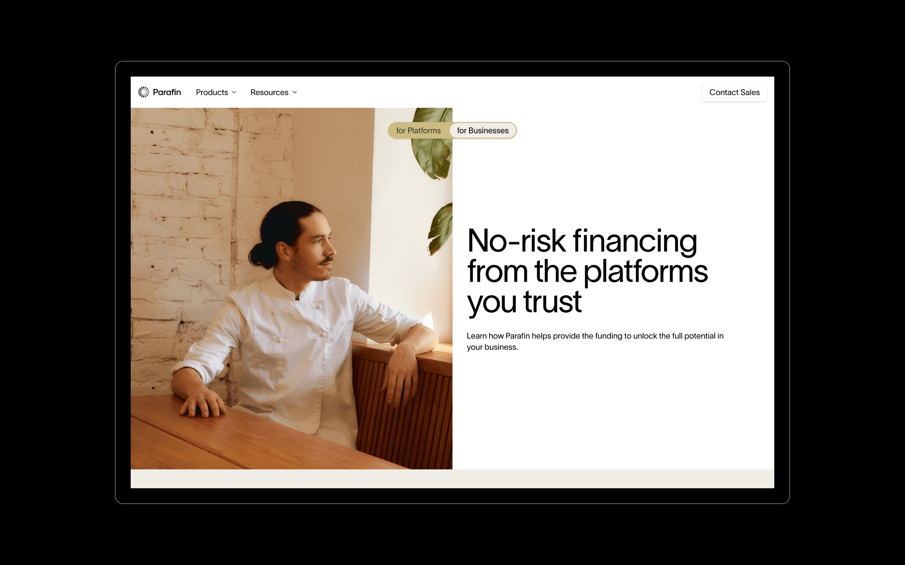 Website mockup for Parafin