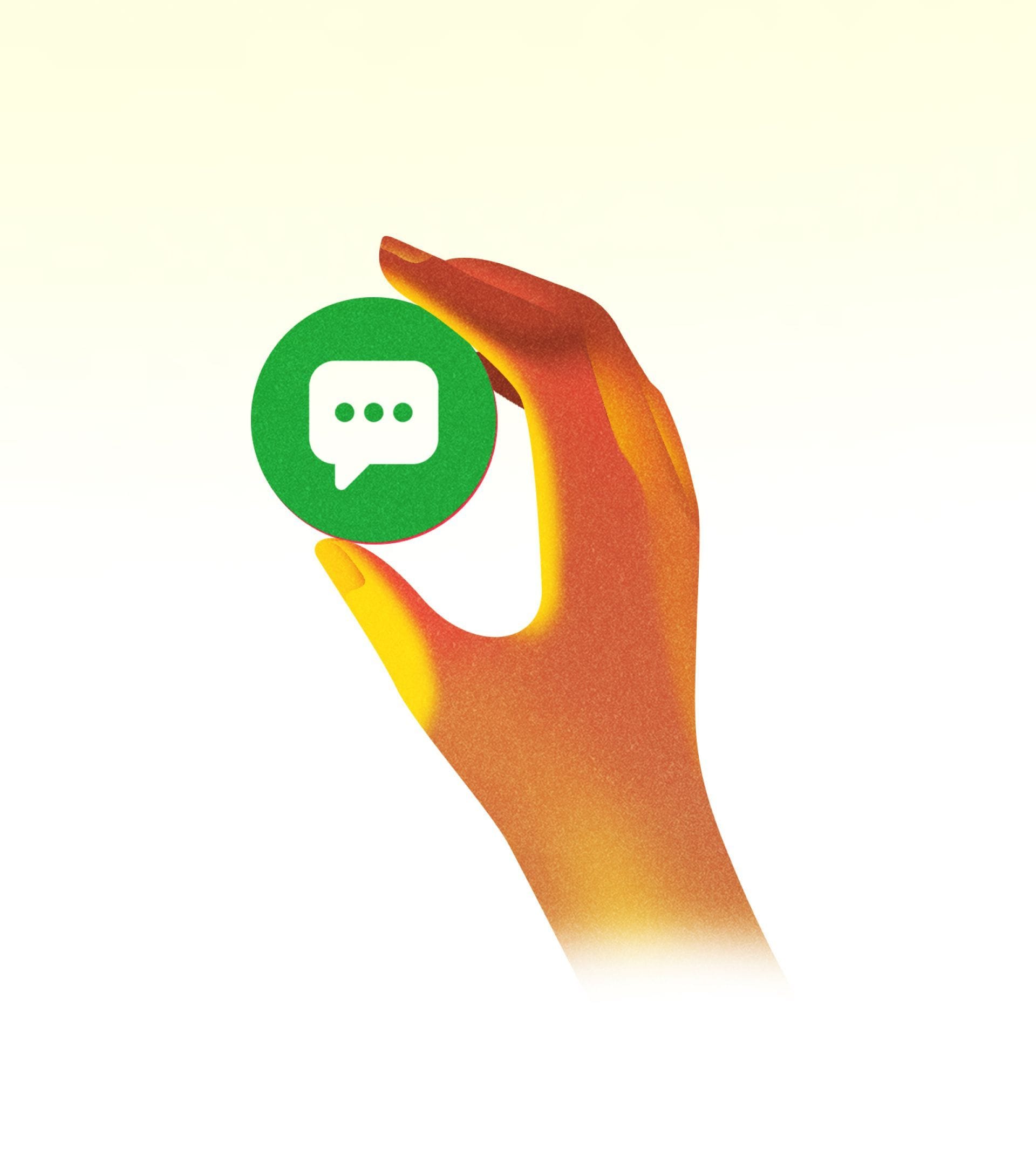 Illustration of a hand holding a chat bubble