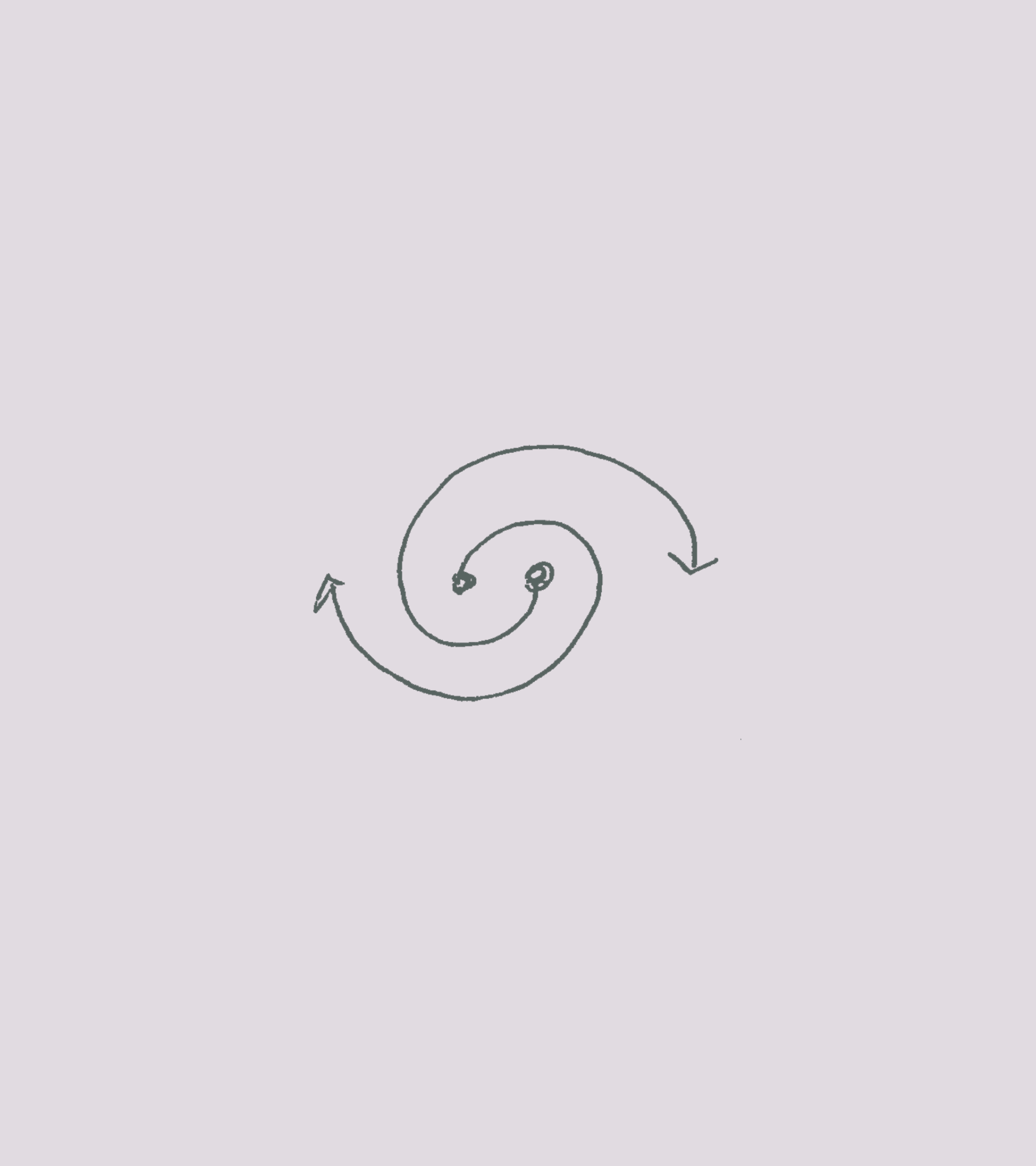 A hand-drawn spiral of two arrows pointing outwards.