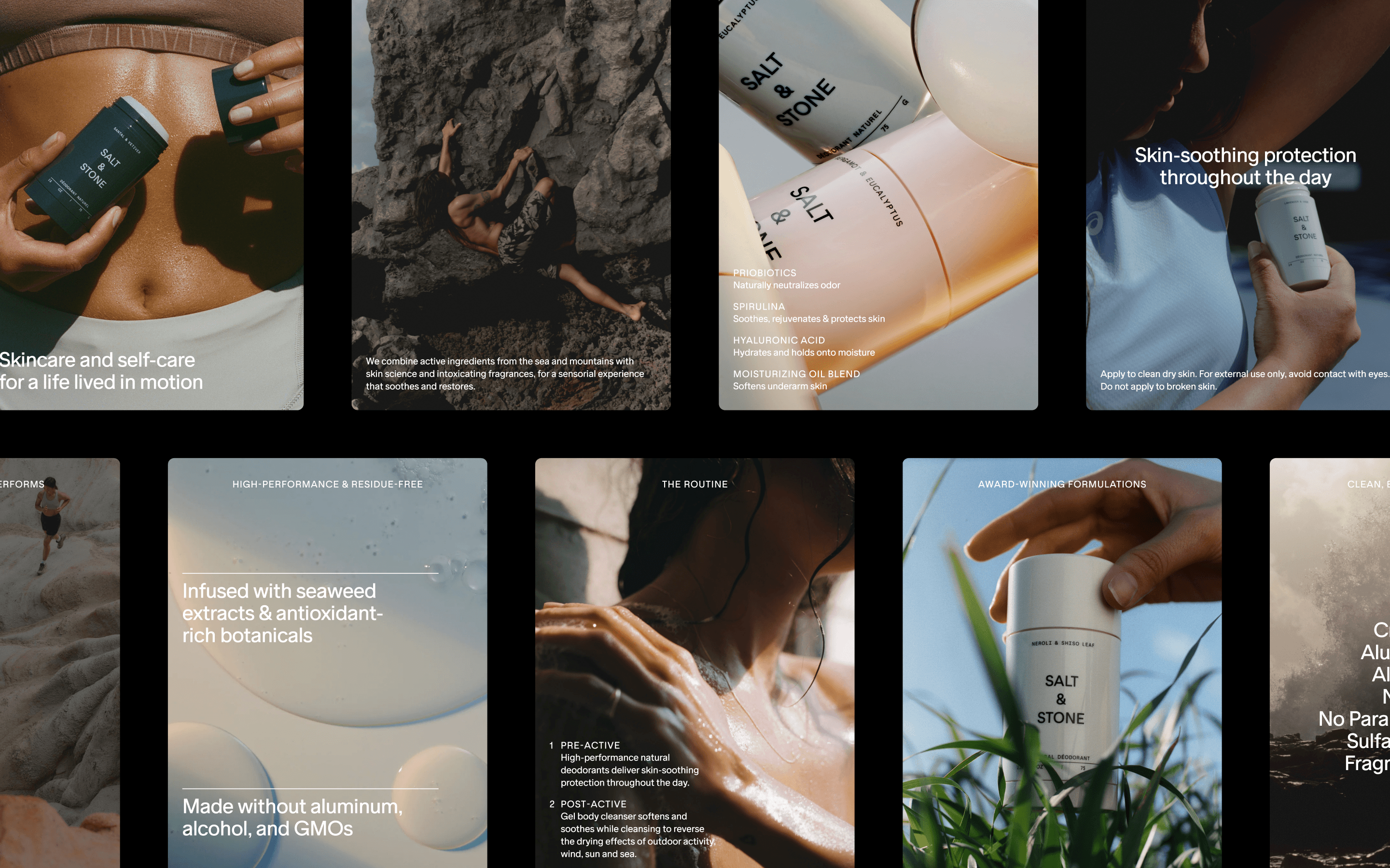 A range of detail cards highlighting product information.