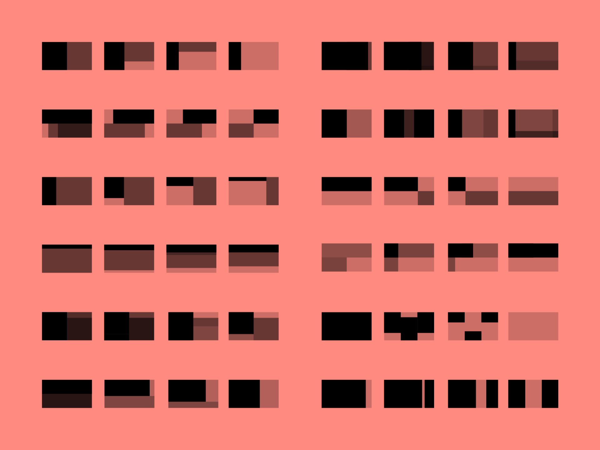 Grid of small pink and black abstract layout blocks illustrating the Dropbox planes design system.