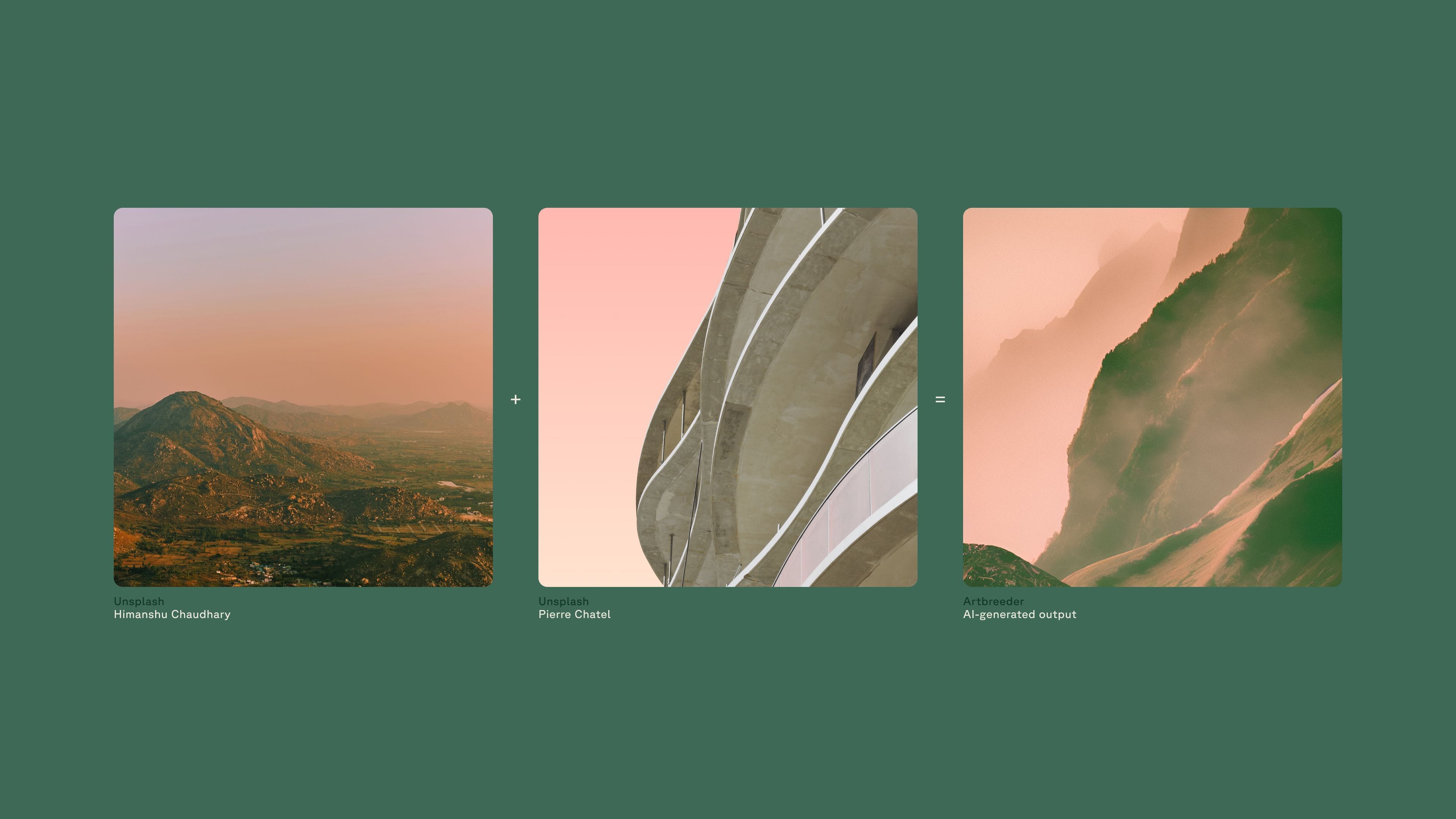 Three AI-generated landscape illustrations of mountain ranges and dunes produced for the Gnosis Chain visual system using Artbreeder.