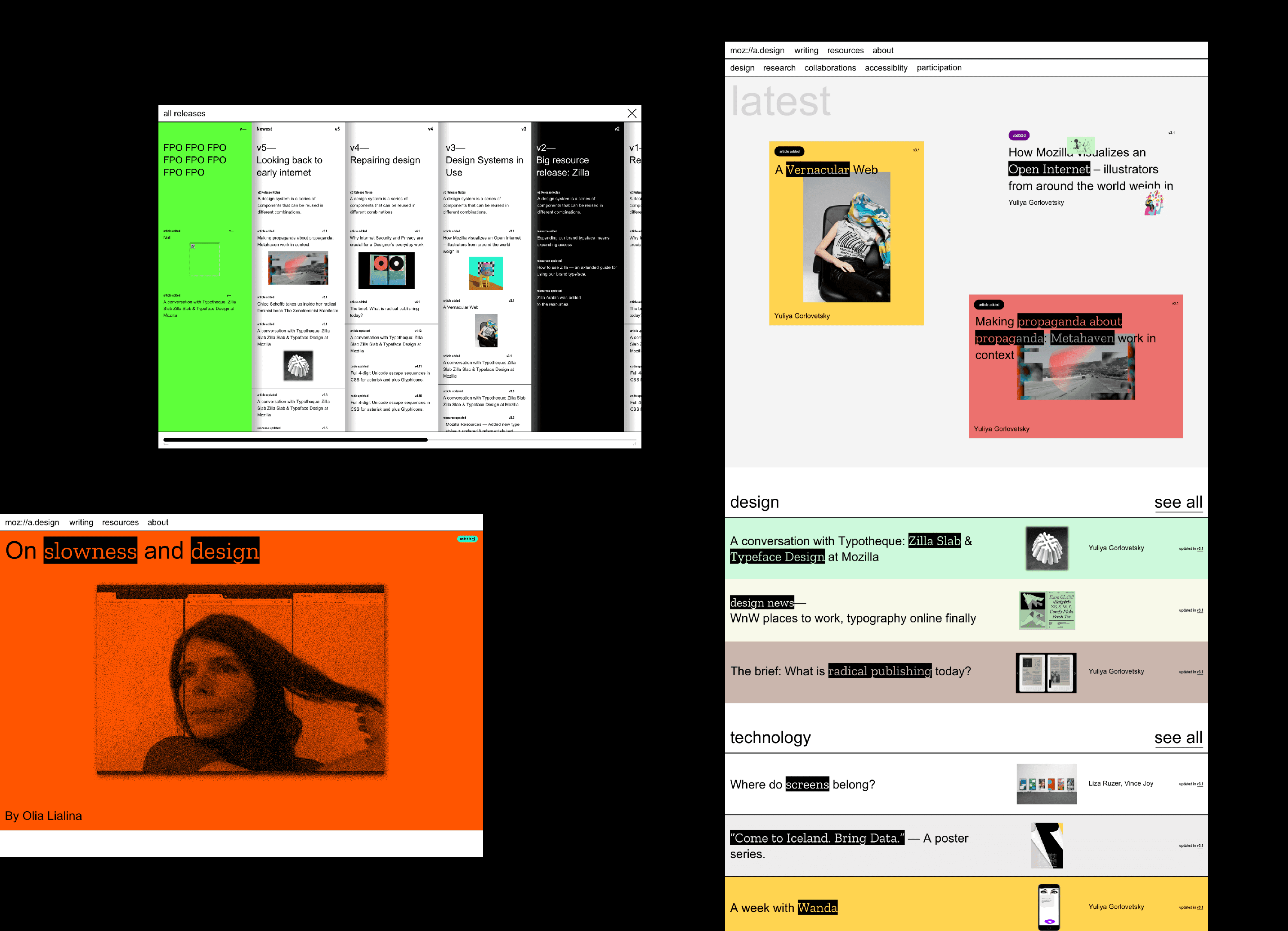 Screens of early explorations in the design process
